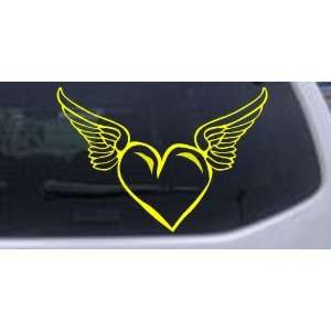   Yellow    Heart With Wings Girlie Car Window Wall Laptop Decal Sticker