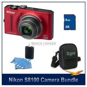  Nikon COOLPIX S8100 Red Digital Camera 4GB Bundle with 