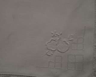 Set 8 Large White Linen Napkins w/ Embroidery Drawn Thread Work Cluny 