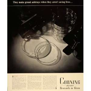  1940 Ad Corning Glass Pyrex Petri Dishes Microscope Lab 