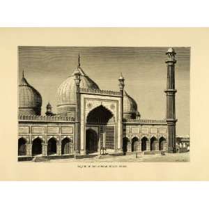   India Mosque Shah Jahan Art   Original Wood Engraving