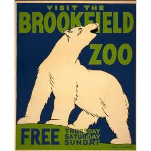  1936 poster Visit the Brookfield Zoo free Thursday, Sat 