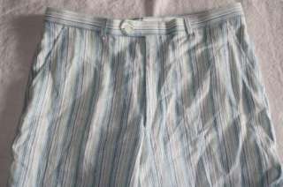 100% Linen Haspel Mens Colorful Striped Mitch Pants 36x32  
