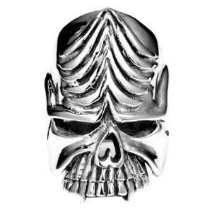   Mens Sterling Silver Demonic Half Skull Ring   Size  11 Automotive