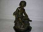 BRONZE CHILD WITH WINE AND GRAPES SITTING STATUE SCULPT