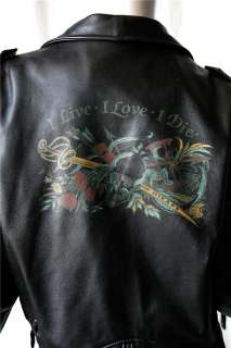   Black Leather MENS/WOMENS Motorcycle Jacket Coat M Skull Tattoo  