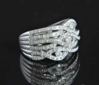 14K White Gold Wide Woven Diamond Pave Band Ring 7.25  