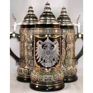 German Eagle Pewter Relief with State Crests German Beer Stein 0.75 