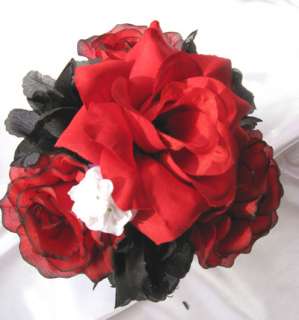 21pc Bridal bouquet wedding flower BLACK/RED bouquets  