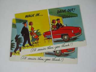   of 11 Vintage Postcards Featuring 1950s SAAB Automobile Humor  