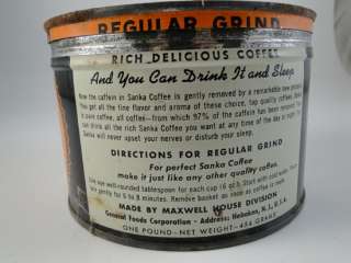 Vintage Sanka Maxwell House Coffee Advertising Tin Can Jar Box Hoboken 