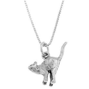   Sterling Silver Three Dimensional Alley Scared Cat Necklace: Jewelry