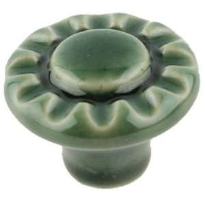 Ceramic Knob   Glossy Forest Green Flower 1 1/2