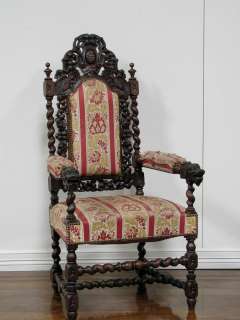 11688 1  FRENCH CARVED OAK ANTIQUE ARM CHAIR  