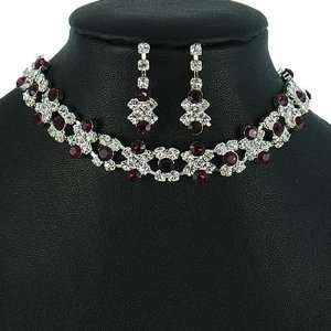  Silver and Dark Purple Crystal Rhinestone Choker Necklace 