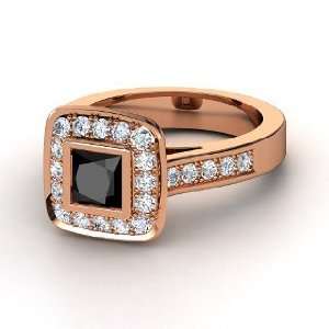   Ring, Princess Black Diamond 14K Rose Gold Ring with Diamond Jewelry