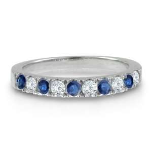Sapphire and Pave Diamond Ring in 14k White Gold Wedding Band (G, SI1 