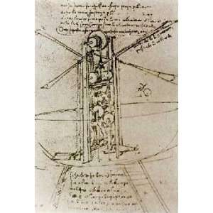  Drawing of a Flying Machine by Leonardo Da Vinci 15.00X22 