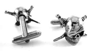 set sail with these pirate skull cufflinks featuring swords in an x 