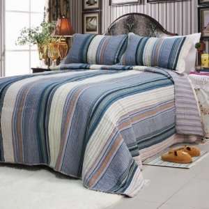  New   [Adonis] 100% Cotton 3PC Vermicelli Quilted Striped 