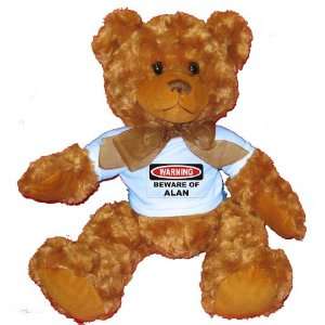   Beware of Alan Plush Teddy Bear with BLUE T Shirt: Toys & Games
