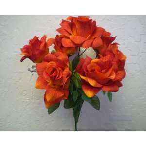  3 ORANGE Open Rose M.P 7 Silk Flower Bushes Bouquets 