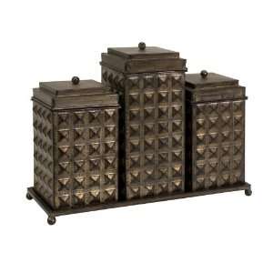  3 Decorative Metal Storage Boxes on Tray