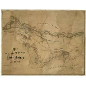  Civil War Map Map of the battle field of Fredericksburg 