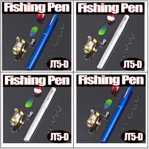   Pocket Pen Shape Fish Fishing Rod Pole Reel line Bobber Blue/White