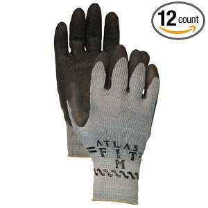  Sperian Atlas Fit Black Natural Rubber Coated Gloves, Size 