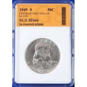  1949 S Silver Franklin Half Dollar   Graded MS66 by SGS 