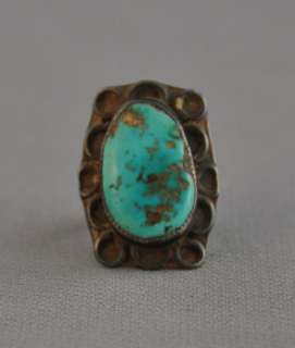 OLD NAVAJO RING   GREAT GREEN TURQUOISE STONE SZ 4 3/4  