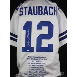  Cowboys Roger Staubach Auth Signed Stat Jersey Jsa: Sports 