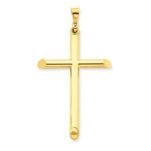  14k Yellow Gold 3 D Polished Hollow Cross Pendant: Jewelry