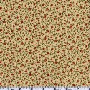  45 Wide Calico Orange Ditsy Vines Tea Stain Fabric By 