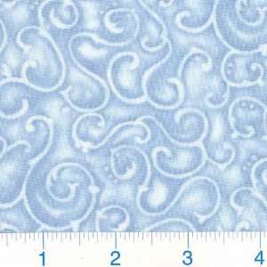  45 Wide Pressed Flowers Swirls Sky Blue Fabric By The 