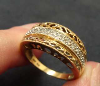 10K YELLOW GOLD MOMS DIAMOND WIDE BAND RING VINTAGE  