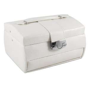  Ivory Leatherette Jewelry Box Case w/ Silver Accent
