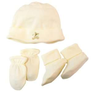   Piccolo Bambino Organic Hat Set with Mittens & Booties   Ivory: Baby