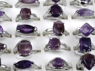 Lots Wholesale 10pcs Mix Purple Natural Stone Silver Rings r186  