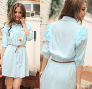 Korean Womens Stylish Shirt Dress, 9722L,SKY BLUE,sz S  