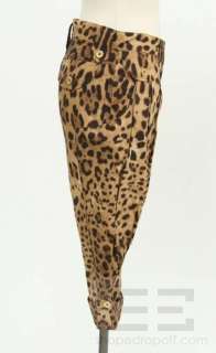   Gabbana Tan & Brown Leopard Print Pleated Front Cropped Pants Size 38