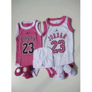 Nike Jordan Infant New Born Baby Girl; 2 Vest Bodysuit, 2 pair Booties 