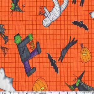  45 Wide Trick or Treat Dreams Goblins Orange Fabric By 