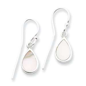    Sterling Silver Pear Shape Inlay Mother of Pearl Earrings Jewelry