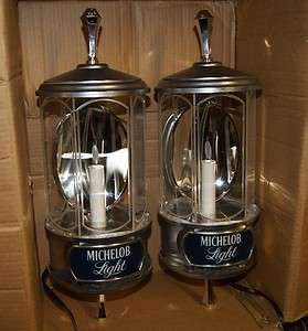 1982 MICHELOB LITE BEER CRYSTAL LAMPS LIGHT WALL SCONES BRAND NEW OLD 
