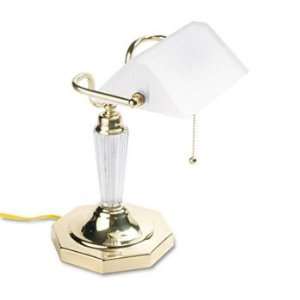 New   Incandescent Bankers Lamp, Glass Shade, Brass Base 