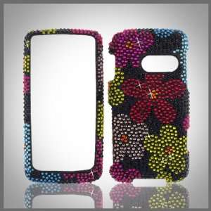 Multicolor Flowers on Black Cristalina crystal bling case cover LG 