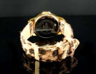 Elegant Leopard Crystal Decorated Lady Women Wrist Watch Golden Free 