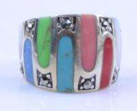 VINTAGE STERLING SILVER 925 NATIVE AMERICAN TUQUOISE MOSAIC RING 